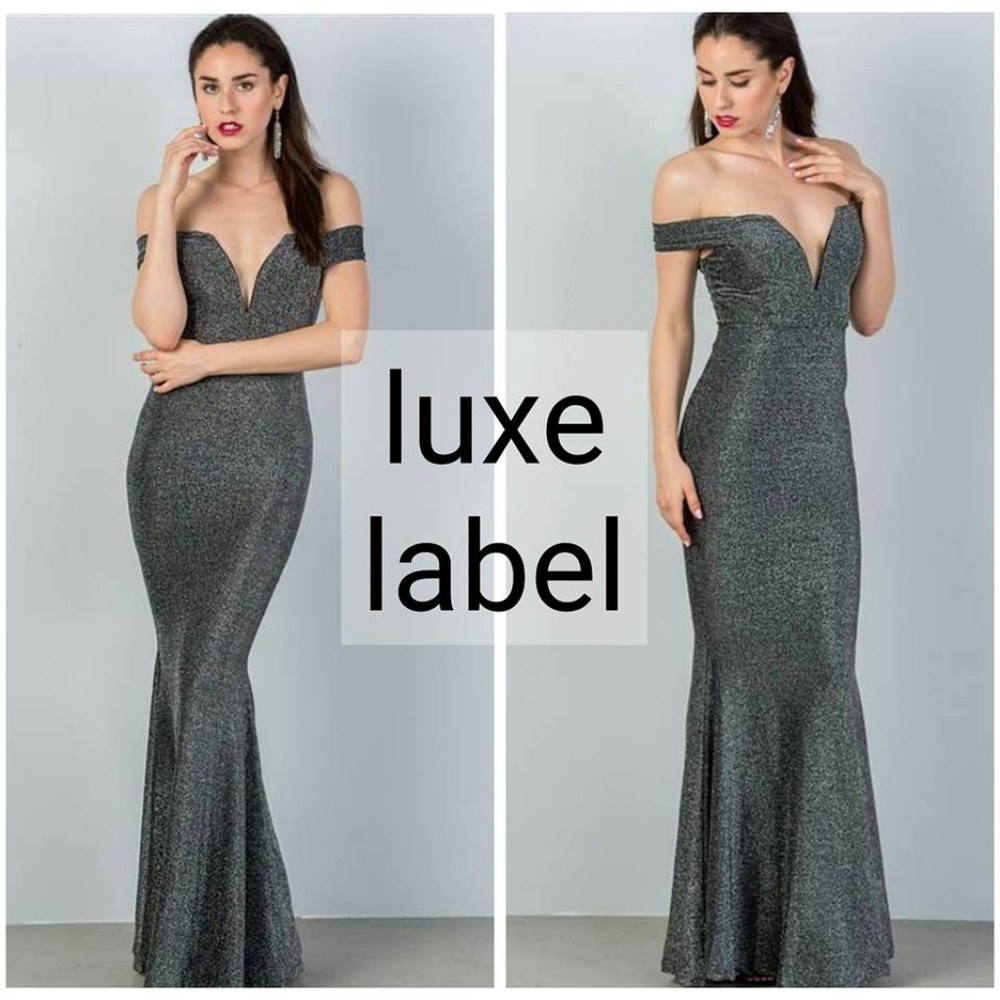 GUNMETAL GLITTER MERMAID EVENING GOWN - Picture 2 of 3